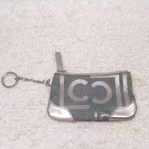 Liz Claiborne Green/Silver Small Keychain Zipper Pouch
